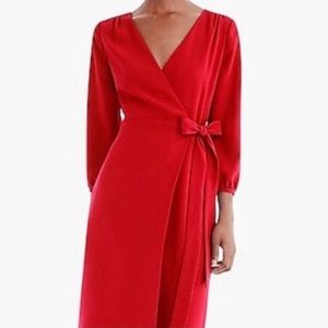 JCREW Wrap Dress Tie Waist Long Sleeve Red 4 Tall